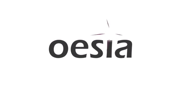 Logotipo de Oesia en gris oscuro con diseño tecnológico.
