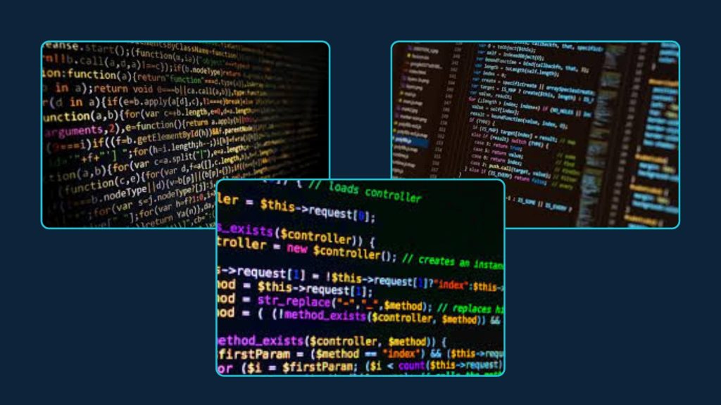 Vista de fragmentos de código en varios lenguajes – JavaScript, PHP y HTML – desarrollo web full stack