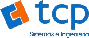 Logotipo de TCP Sistemas e Ingeniería con colores naranja y azul.
